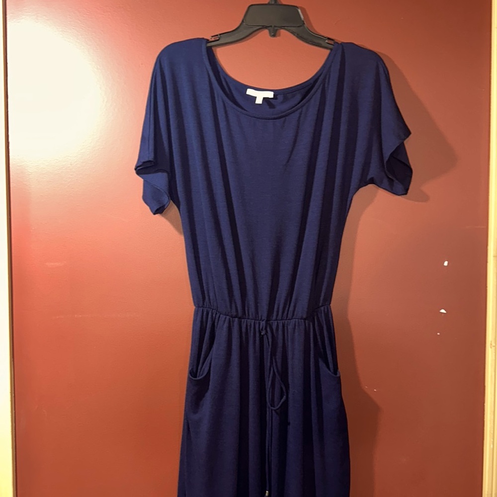 Maurices Maxi Navy Blue Tie Waste Dress